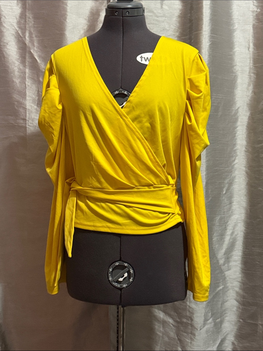 Yellow Wrap-Front Long Sleeve Blouse